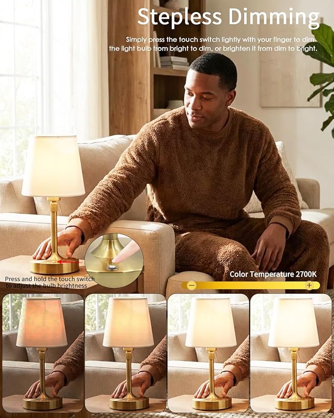Cordless Table Lamp Rechargeable Touch Gold Mini Small Lamp Adjustable Height - Image 4