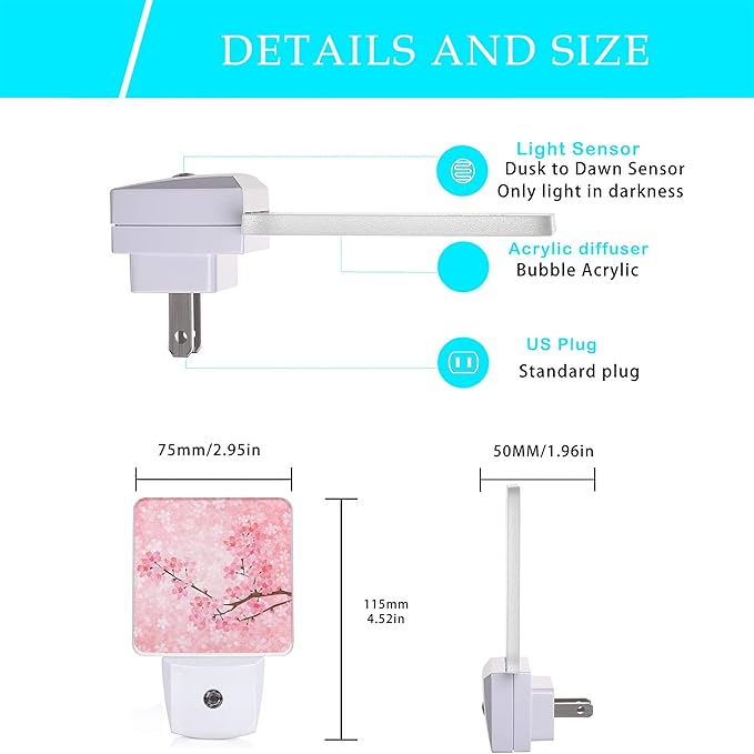 Cherry Blossoms Night Light, Spring Flower Night Lights Plug into Wall - Image 2