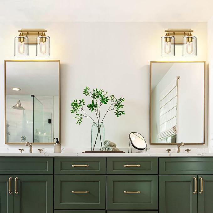Gold Vanity Lights for Bathroom, 2-Light Bathroom Light Fixtures, Brushed Brass - Image 2
