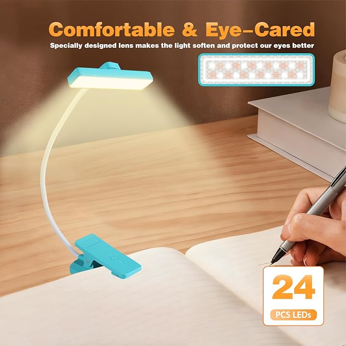 VAVOFO Rechargeable Book Light Rotatable：24 LEDs Reading Light, 3-Color & - Image 3