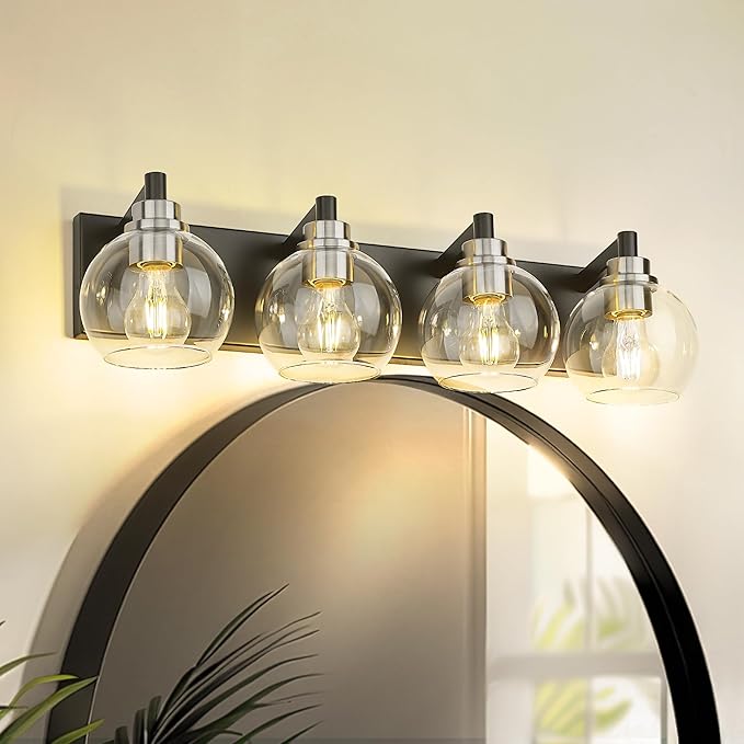 Bathroom Light Fixtures, 4-Light Black and Brushed Nickel Bathroom Vanity Light - Image 2