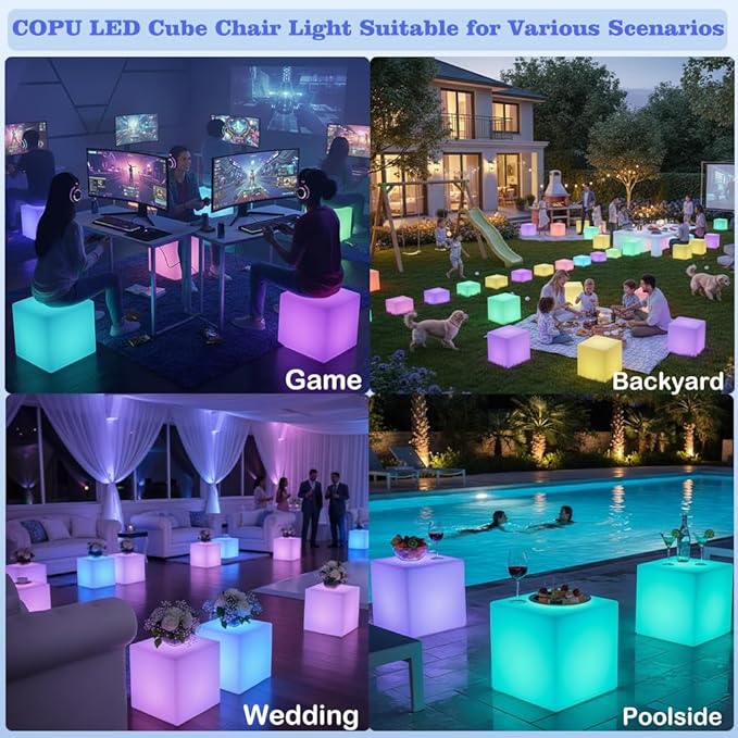 14 inch Versatile LED Cube Light Chair, Rechargeable Light Cubes Table w/Remote - Image 2