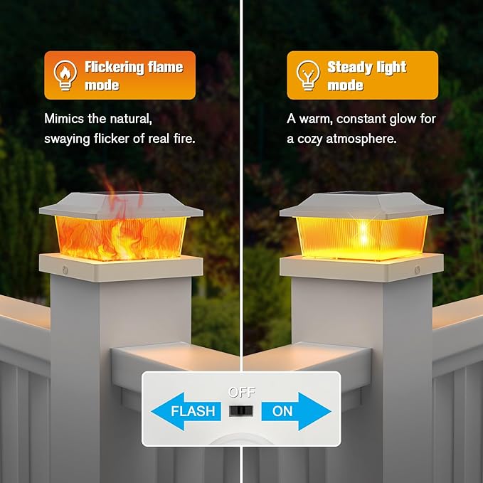 NIORSUN Solar Flame Post Cap Lights Outdoor Waterproof, 4x4 Post Solar Lights - Image 3