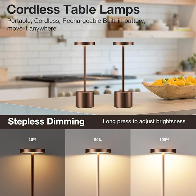 Kakanuo Brown Cordless Lamp Set, Rechargeable Lamp, 3 Color Temperature - Image 4