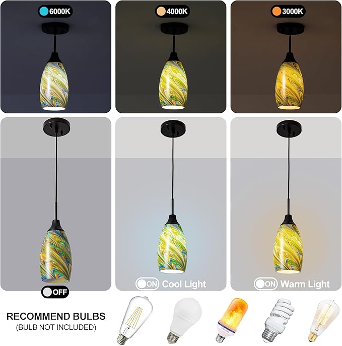 Mini Glass Pendant Light 4.72" Oval Pendant Lights 3-Pack Handblown Colorful - Image 3