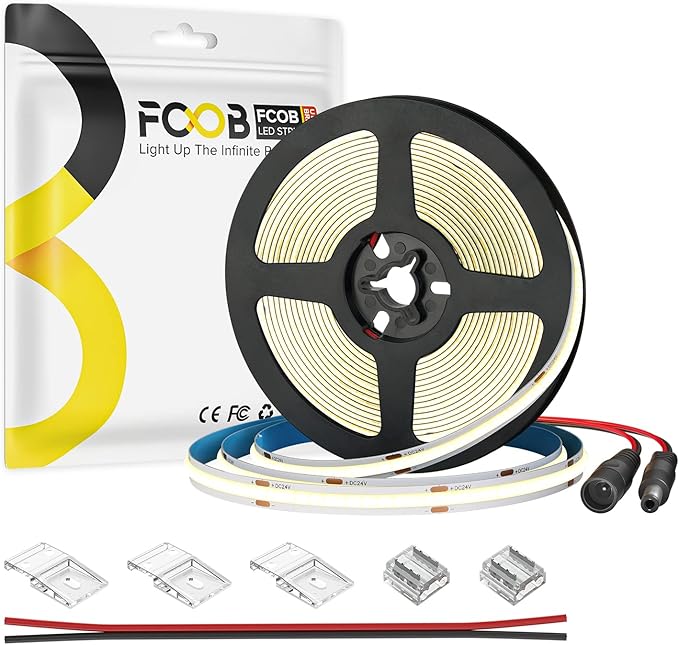 16.4FT COB LED Strip Light DC24V Warm White Flexible High Density Uniform by FCOB