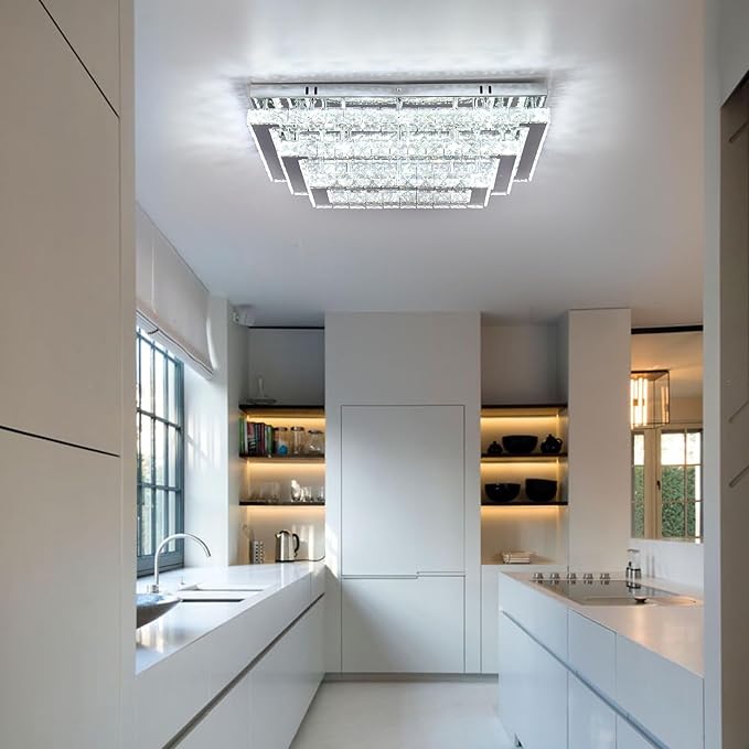 Finktonglan Modern Crystal LED Ceiling Light Fixture 20” Rectangular Flush - Image 6