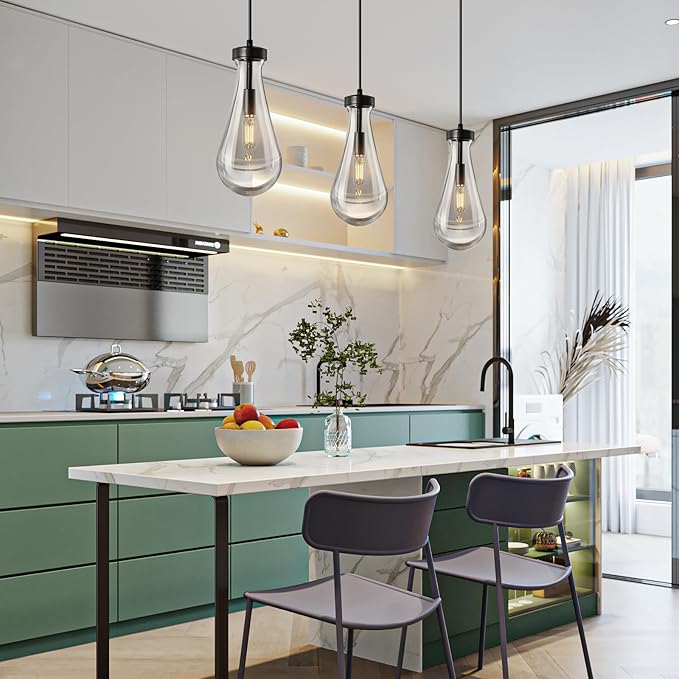 Raindrop Pendant Lights Kitchen Island Set of 3 Teardrop Black Hanging Light - Image 4
