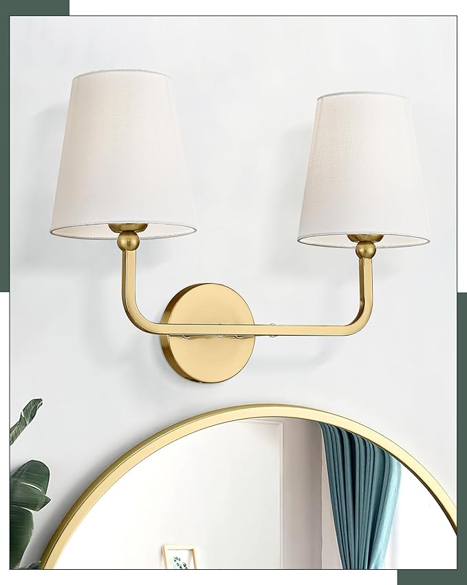 2 Light Bathroom Vanity Light, Brushed Gold Double Wall Sconce - Image 5