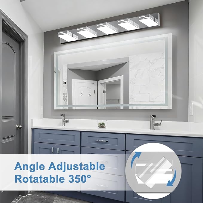 LED Modern Bathroom Vanity Light Fixtures, 5-Light 34-inch Dimmable Chrome - Image 5