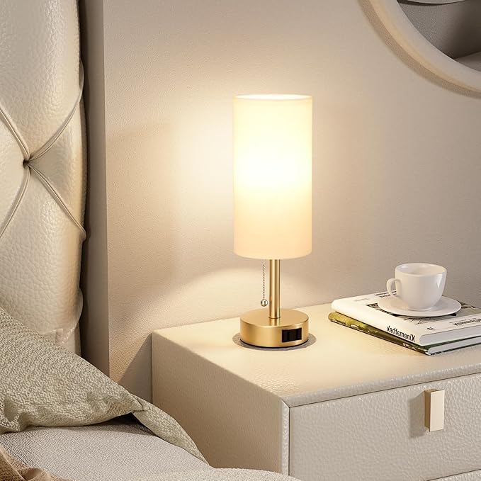 Fenmzee Gold Bedside Table Lamps Set of 2-3 Color Temperatures Pull Chain Lamp - Image 5