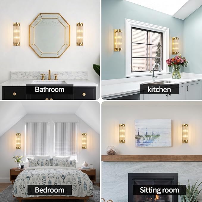 Gold Wall Sconces with Crystal Glass Strip Bathroom Sconces Modern Wall Lights - Image 5