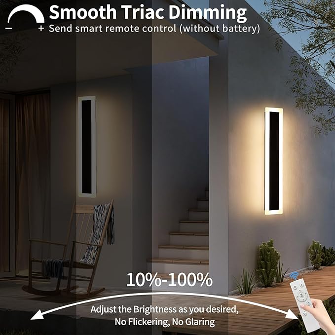 Upgrade Widened 2 Pack 23.6inch Outdoor Wall Sconce, Dimmable Modern LED Wall - Image 4