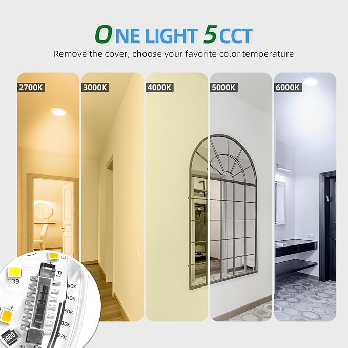 ECOELER 6 Pack LED Flush Mount Disk Light, 5CCT Selectable Recessed Retrofit - Image 3