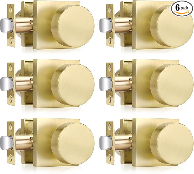 Haidms Gold Door Knobs Passage, Heavy Duty Square Brushed Gold Hall and Closet by Haidms