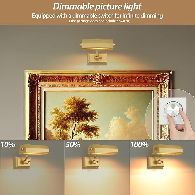 Picture Lights for Wall Hardwired, Brush Gold Art Light, 2700k Dimmable Gallery - Image 8