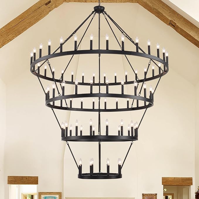 4 Tier 84-Light Black Wagon Wheel Chandelier, Industrial Round Light Fixture by VBKKLighting