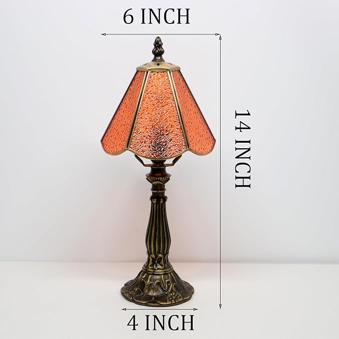 Small Tiffany Table Lamp Orange Diamond Style Stained Glass Desk Lamps 6X6X14 - Image 2