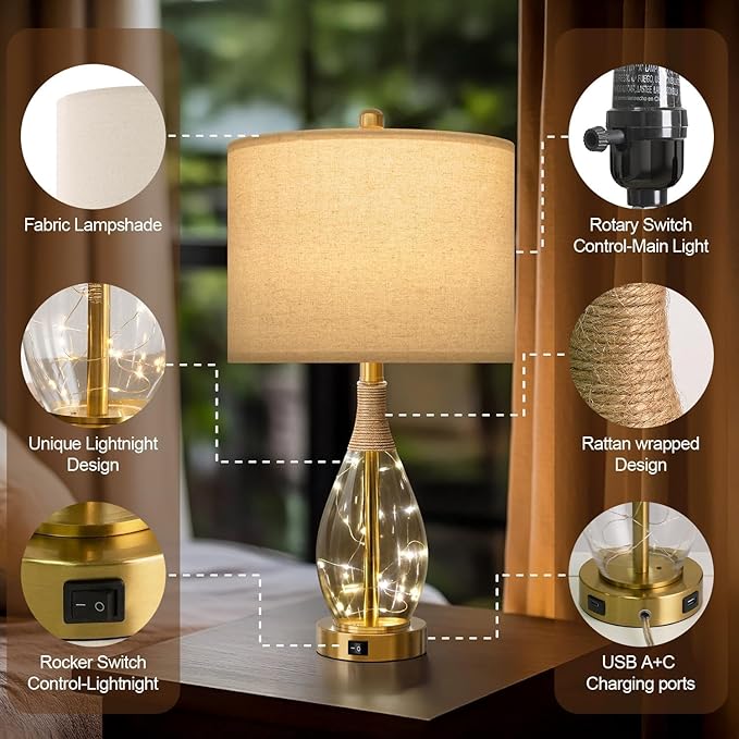 OYEARS 23" Table Lamps for Living Room Set of 2 Bedside Lamps for Night Stands - Image 4