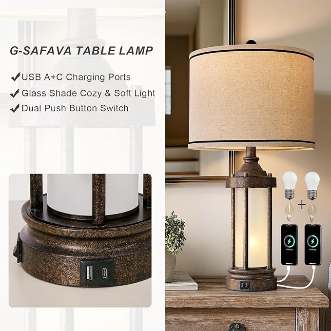 25'' Table Lamp for Living Room Bedroom Farmhouse Metal Lamps - Image 3