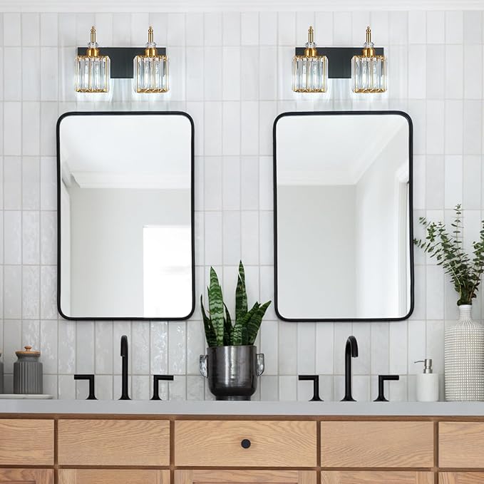 Modern Bathroom Vanity Light 2-Light Black and Gold Crystal Light Fixtures Over - Image 3