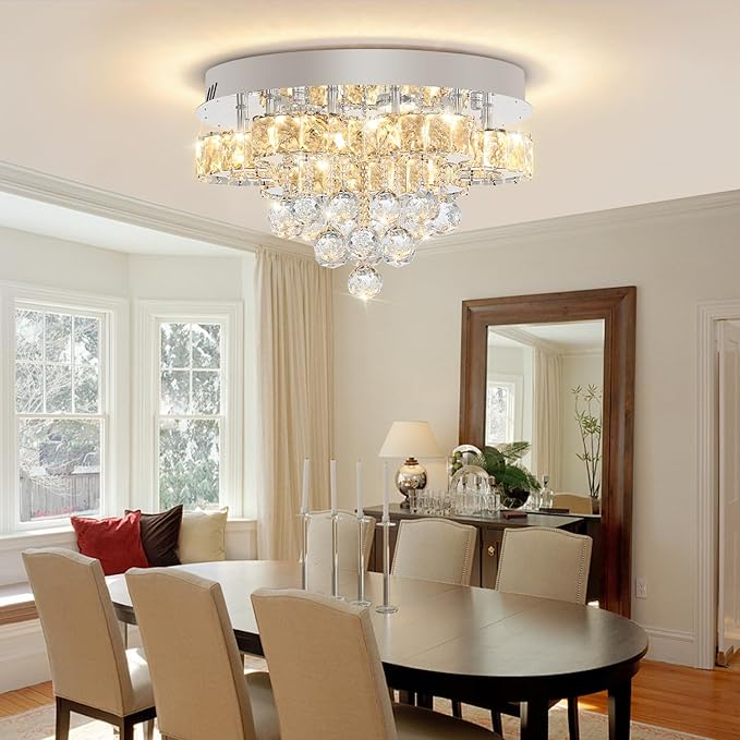 Flashing God Dia 16in Modern LED Crystal Chandelier, Flush Mount Ceiling Light by FlashingGod