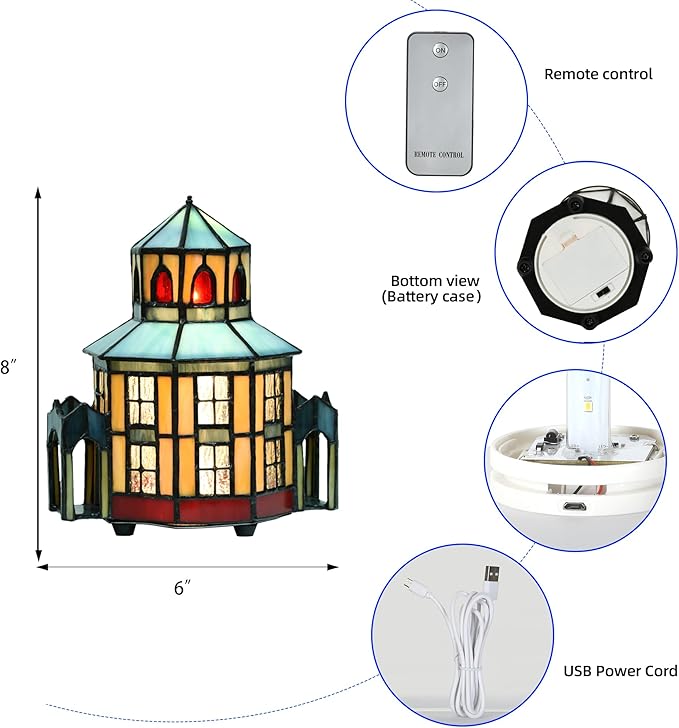 A0005 Tiffany Lighthouse Lamp Stained Glass LED Accent Table Lamp, Christmas - Image 5