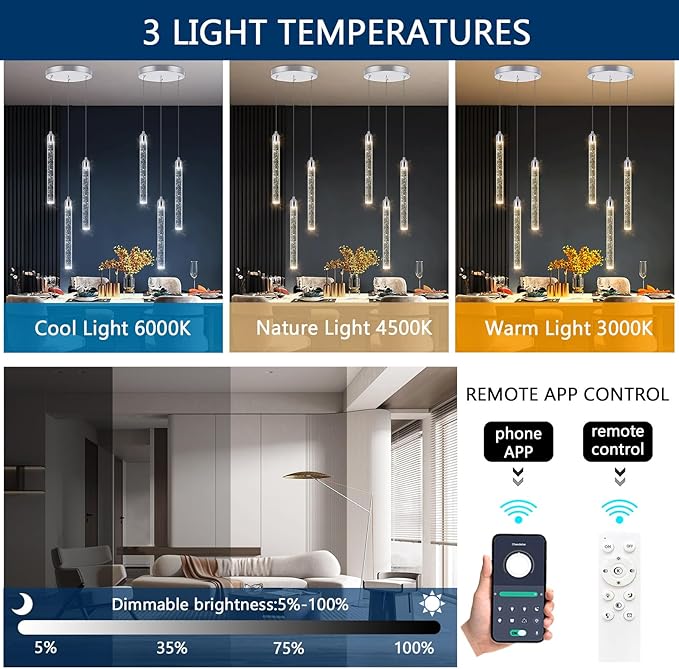 Mini Chandelier Crystal Pendant Lights Integrated LED Pendant Light Fixtures - Image 3