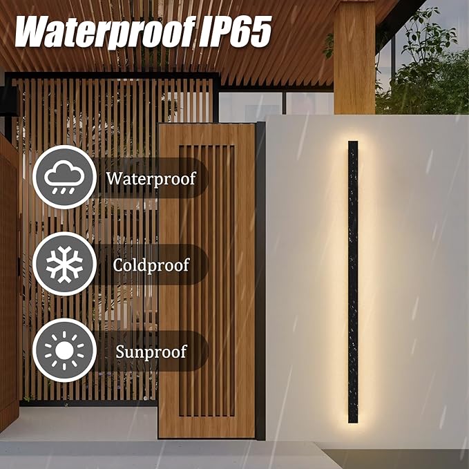 2 Pack 56.3inch Long Outdoor LED Wall Lights 45W Black 3000K Warm White Porch - Image 2