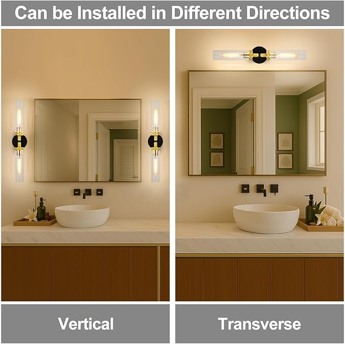 LaLuLa Black and Gold Vanity Light Fixtures 2-Pack – Modern Hardwired - Image 7