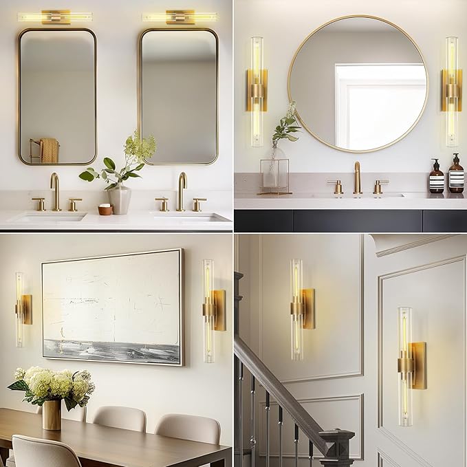 Modern Brass and Glass Wall Sconces, Horizontal or Vertical Linear Wall Sconce - Image 7