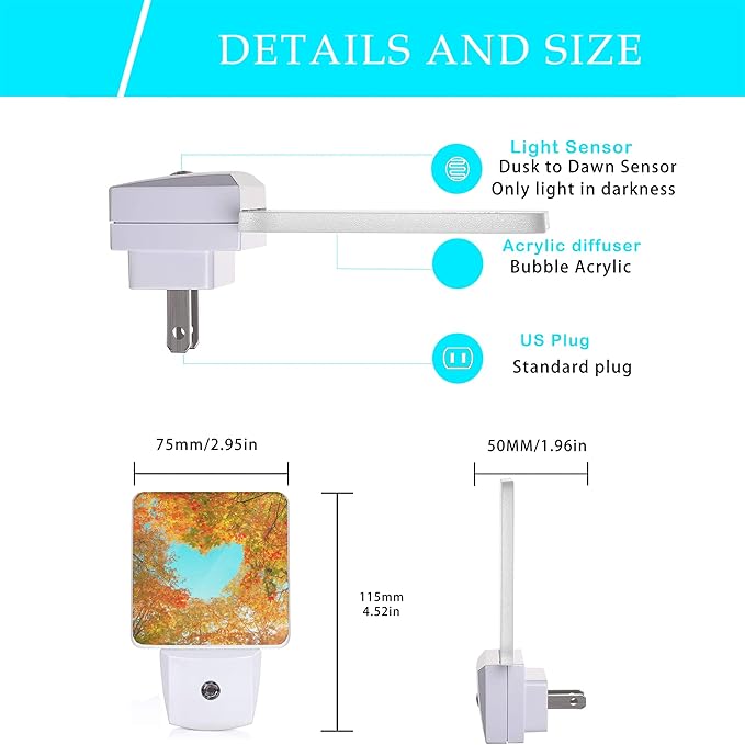 Blue Heart Sky Night Light, Autumn Red Maple Leaves Forest Trees Plug-in Night - Image 2