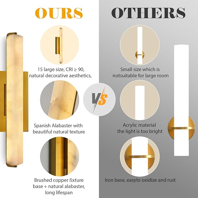 Alabaster Wall Sconces, 15in Brass Alabaster Sconce, Modern Spanish Natural - Image 3