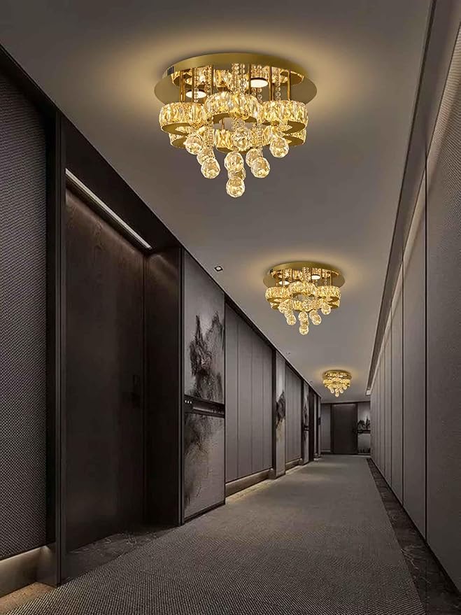 Flashing God 16" Gold Crystal Chandelier Semi Flush Mount Ceiling Light Crystal - Image 7