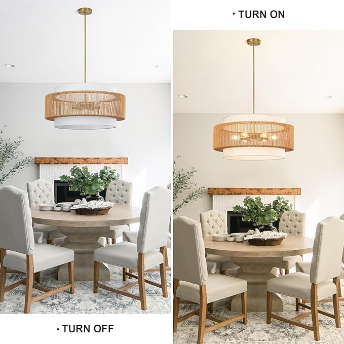 25.6" Rattan Chandelier, 6-Light Large Rattan Pendant Light - Image 5