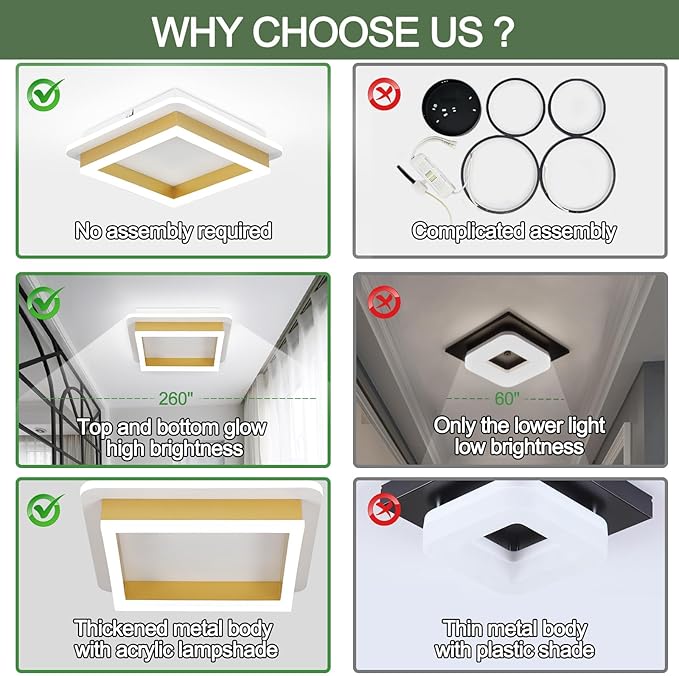 CANEOE Square Flush Mount Ceiling Light 24W Modern Led Hallway Ceiling Light - Image 3