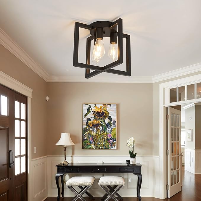 ZGLAOJT 3-Lights Ceiling Light Fixture, Industrial Black Semi Flush Mount - Image 8