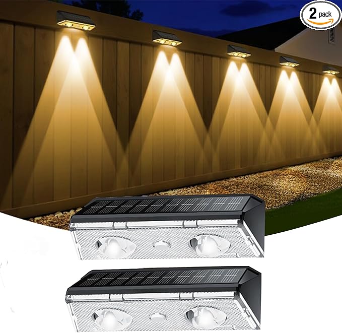 Solar Fence Lights Outdoor, 2 Pack IP65 Waterproof Fence Lights Solar Powered by KEILAIMO