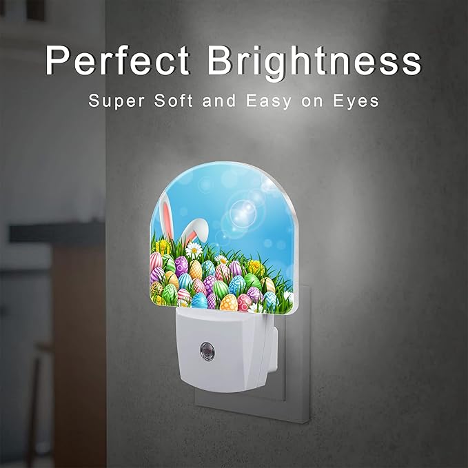 Easter Bunny and Eggs Night Light Plug into Wall, Colorful Easter Eggs Rabbit - Image 2