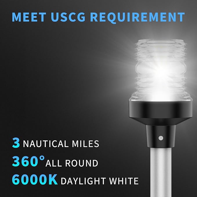 Obcursco Boat Stern Lights, 2NM 360° LED Anchor Light, IP67 Waterproof Bimini - Image 2