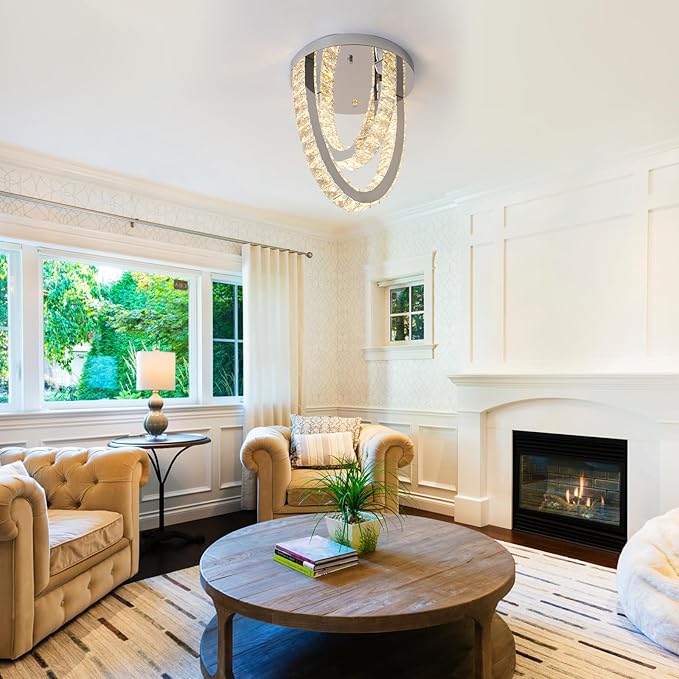 Modern Crystal Ceiling Light Chandelier, Flush Mount Lighting Fixture Pendant - Image 9