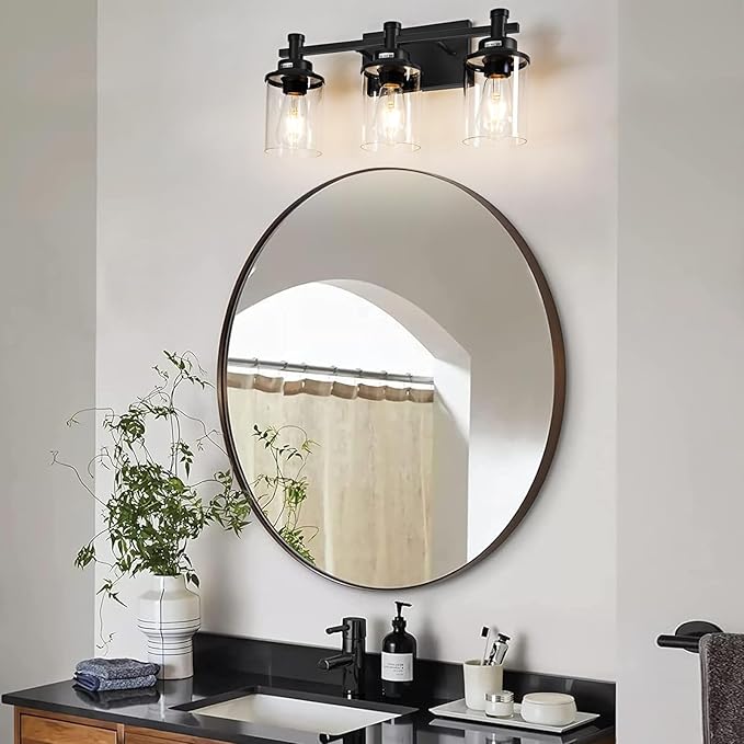 3 Light Bathroom Light Fixtures, Modern Black Vanity Lights Over Mirror - Image 2