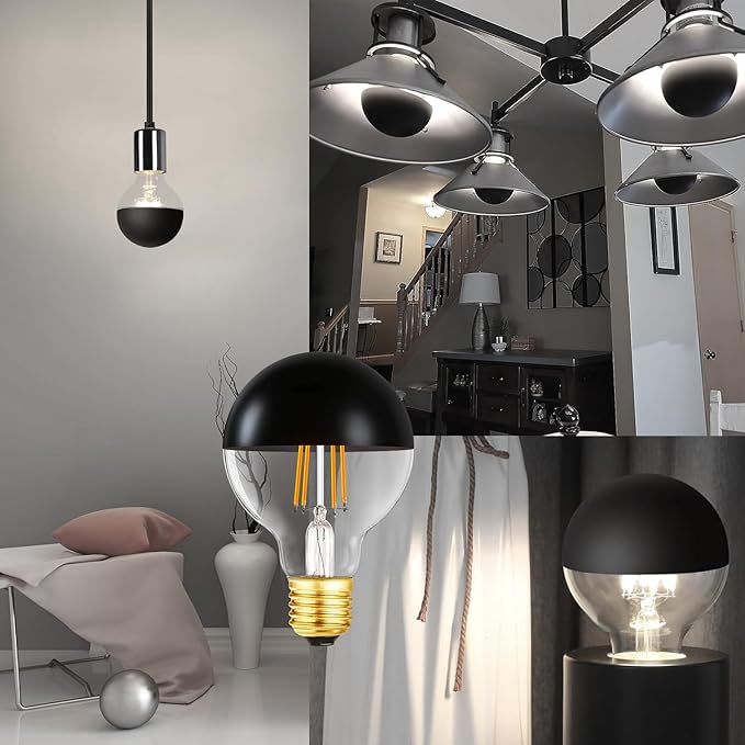 Leools Half Black LED Light Bulbs, Dimmable 6W Edison Bulbs, 4000K Daylight - Image 2