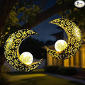 Solar Garden Hanging Moon Lights Outdoor Decor, 2 Pack Metal Lanterns Art by QCF