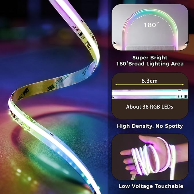 RGB Smart IC COB LED Strip Lights, 40FT Smart LED Light Strip - Image 6