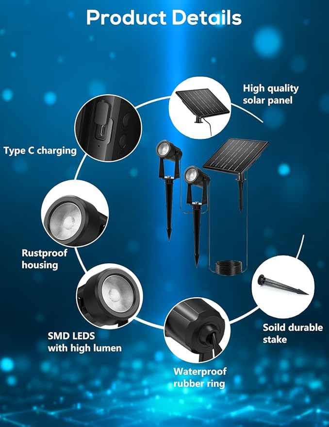 ZYAN Solar Landscape Spot Lights Outdoor 24ft Cable 6W Monocrystalline Panel & - Image 9