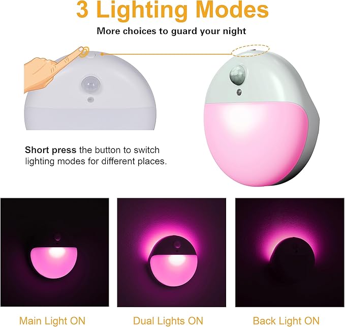 2 Pack Pink Battery Night Light, Motion Activated Night Light, 2.6" Small - Image 4