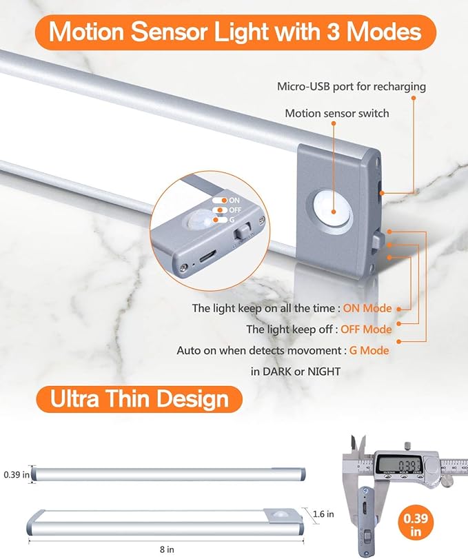 PRIORARE Motion Sensor Led Under Cabinet Lighting Wireless Cabinet Light - Image 3