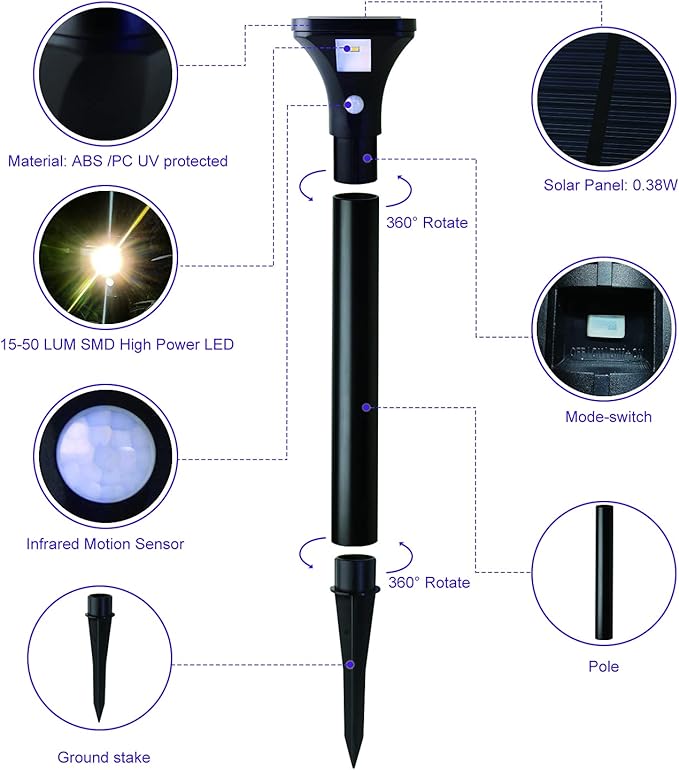 LED Solar Powered Motion Sensor Pathway Lights, Battery Powered Outdoor - Image 6