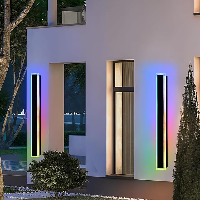 Outdoor Modern Wall Lights for Porch, 2 Pack RGB Long Outdoor LED Wall Lights by QueeuQLighting